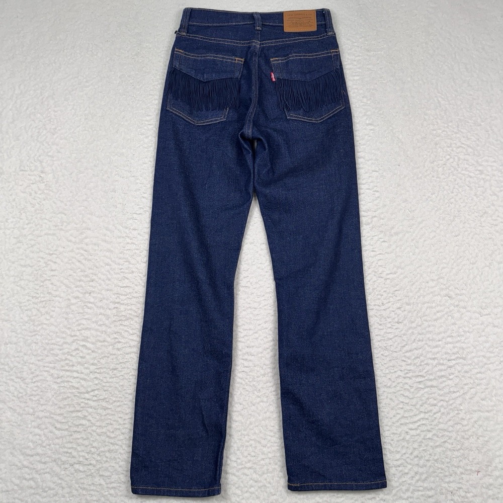 Levis Premium Wedgie Straight Jeans Womens 24 Fringe Pockets Blue‎ Denim 24x26 - Picture 4 of 12
